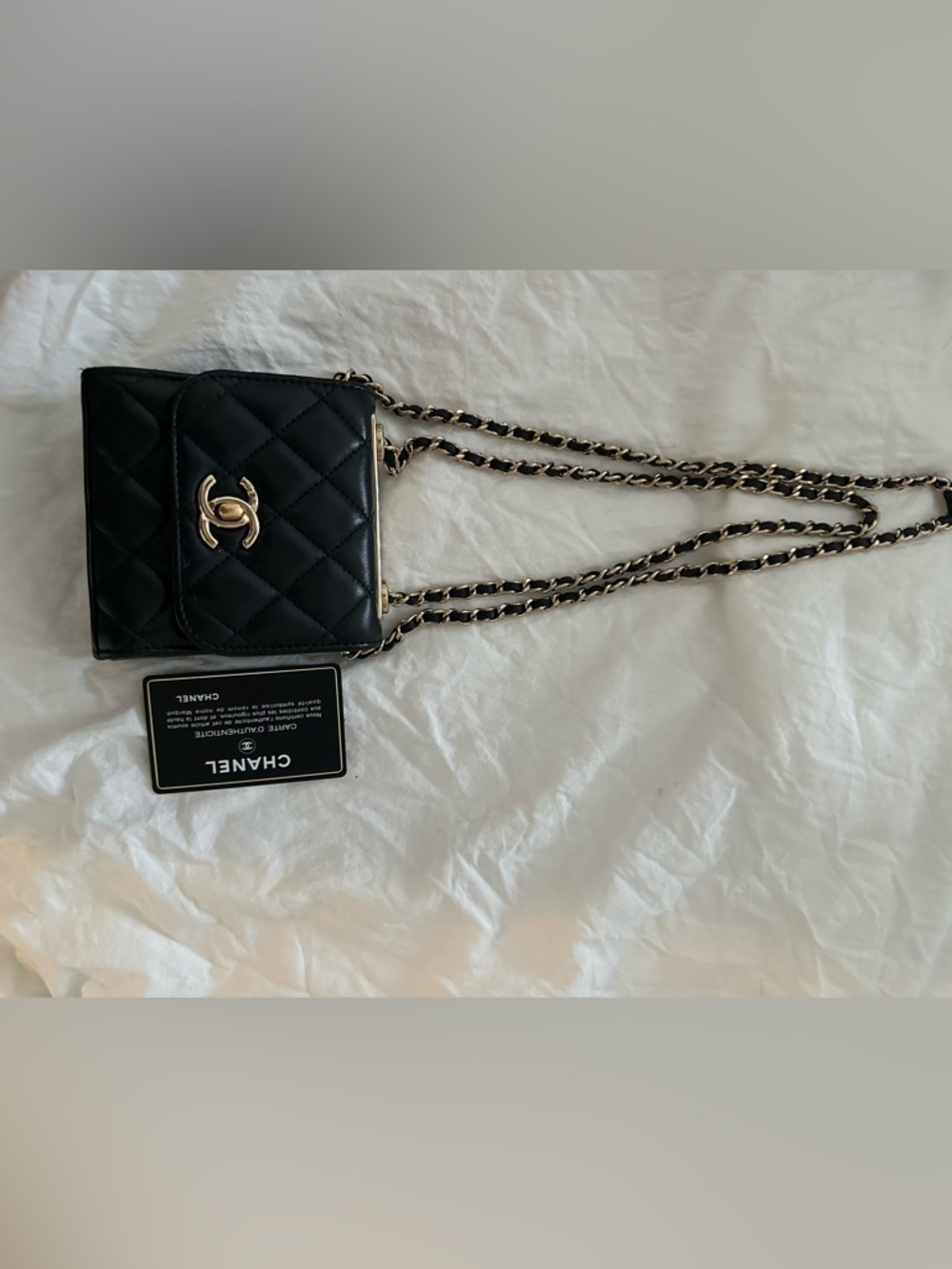 CHANEL Black Quilted Lambskin Mini Crossbody with Gold Chain - Picture 8 of 12